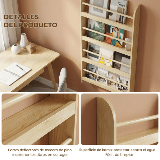 HOMCOM Estante de Parede com 4 Prateleiras para Livros Infantil para Casa e Escritório, Suporta até 30 kg, 59x12x113 cm Madeira