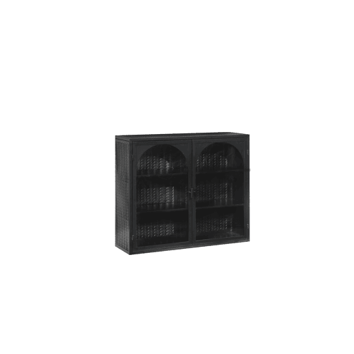 Armário de parede 70 cm - Portas de vidro, 2 portas, 3 níveis, design em tecido - Preto
