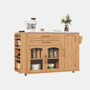 Ilha de cozinha com rodas 120x4570x90 cm - dobrável, com arrumação - natural