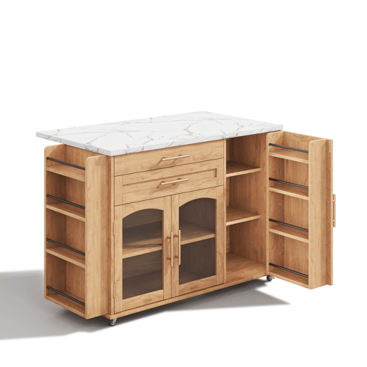 Ilha de cozinha com rodas 120x4570x90 cm - dobrável, com arrumação - natural