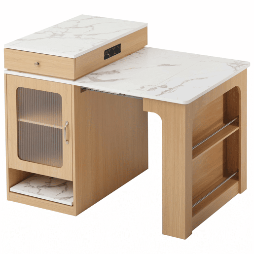 Ilha de cozinha com rodas - mesa extensível com tampo removível, barra com tomadas, multifuncional como ilha, aparador ou balcão para cozinha e sala de jantar - Natural