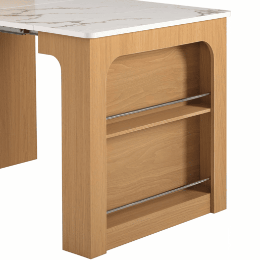 Ilha de cozinha com rodas - mesa extensível com tampo removível, barra com tomadas, multifuncional como ilha, aparador ou balcão para cozinha e sala de jantar - Natural