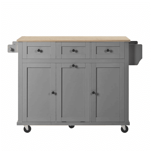 Ilha de cozinha 131x40 cm - com rodas, área de jantar extensível, gavetas e caixote do lixo - Preto
