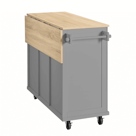 Ilha de cozinha 131x40 cm - com rodas, área de jantar extensível, gavetas e caixote do lixo - Preto