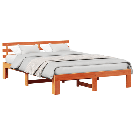 Estrutura de cama de casal simple com cabeceira - Marrom Cera 150 x 200 cm