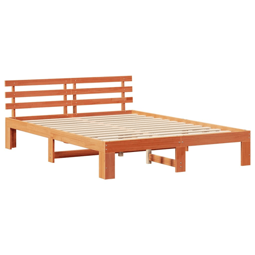 Estrutura de cama de casal simple com cabeceira - Marrom Cera 150 x 200 cm