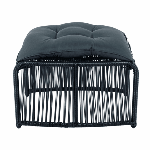 Conjunto de móveis de jardim de 5 peças - estrutura de ferro e rattan PE, com mesa, 2 cadeiras, 2 bancos, almofadas e tampo de vidro, resistente às intempéries - Preto e Cinza