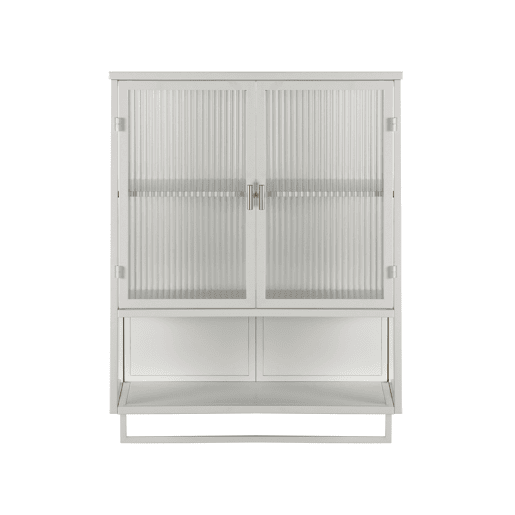 Armário de parede 60 cm - Portas de vidro, armazenamento duplo e prateleira aberta - Branco