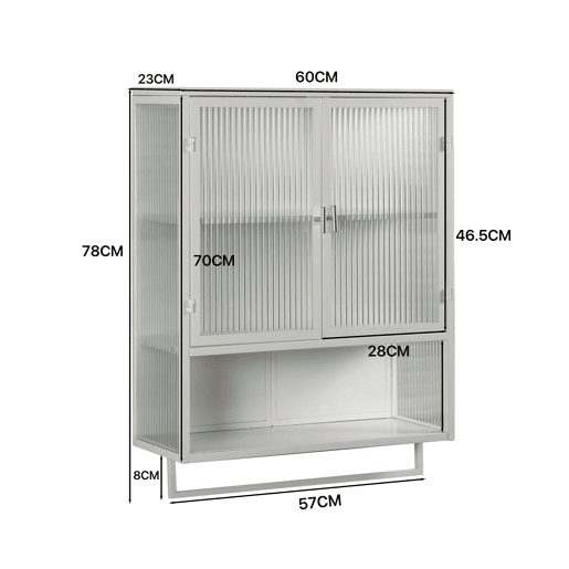Armário de parede 60 cm - Portas de vidro, armazenamento duplo e prateleira aberta - Branco