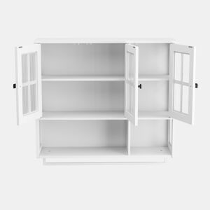 Armário de parede para casa de banho - 3 portas com arrumação aberta e fechada, porta de vidro e barra para toalhas - Branco