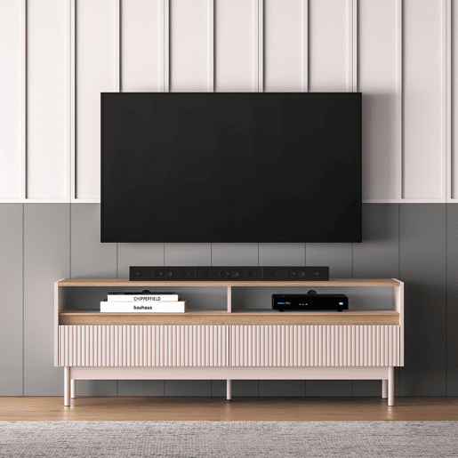 Suporte para televisor com 2 gavetas 154 cm Connie Cashmere e madeira