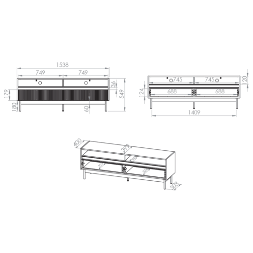 Suporte para televisor com 2 gavetas 154 cm Connie Cashmere e madeira