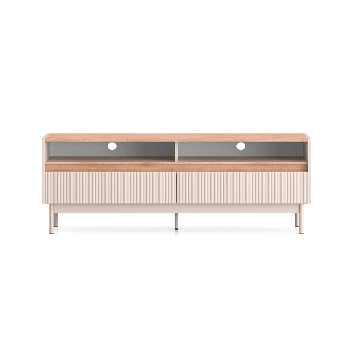 Suporte para televisor com 2 gavetas 154 cm Connie Cashmere e madeira Suporte para televisor com 2 gavetas 154 cm Connie Cashmere e madeira