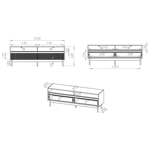 Suporte para televisor com 2 gavetas 154 cm Connie Cashmere e madeira Suporte para televisor com 2 gavetas 154 cm Connie Cashmere e madeira