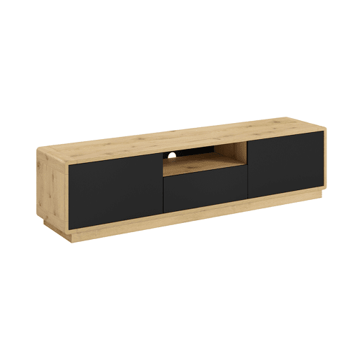 Raven Preto e Madeira Suporte para TV com 2 portas e 1 gaveta 180 cm