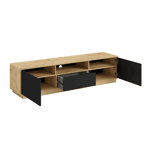 Raven Preto e Madeira Suporte para TV com 2 portas e 1 gaveta 180 cm