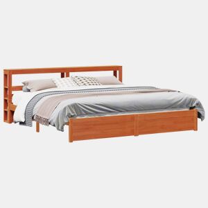 Estrutura de cama de casal simple com cabeceira - Marrom Cera 180 x 200 cm