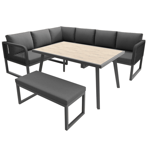 Conjunto de mobiliário de jardim para 6-8 pessoas - Rattan PE trançado, almofadas incluídas, resistente - Cinza