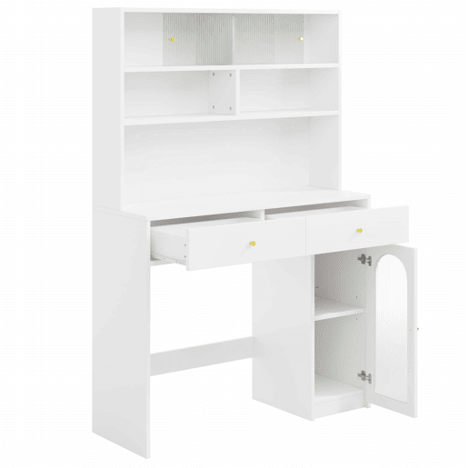 Conjunto de móveis de cozinha - com mesa dobrável e balcão, mesa móvel com rodízios, armário alto com espaço de arrumação - Branco