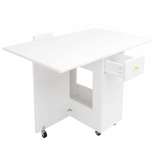 Conjunto de móveis de cozinha - com mesa dobrável e balcão, mesa móvel com rodízios, armário alto com espaço de arrumação - Branco