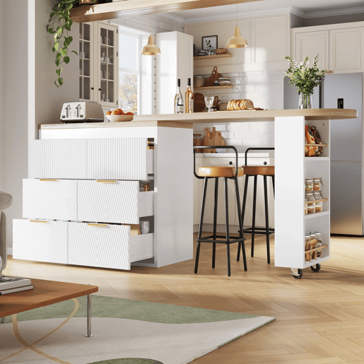 Mesa de bar - 6 gavetas, mesa multifuncional giratória a 360°, aparador com sistema anti-tombamento - Branco