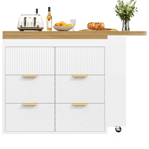 Mesa de bar - 6 gavetas, mesa multifuncional giratória a 360°, aparador com sistema anti-tombamento - Branco
