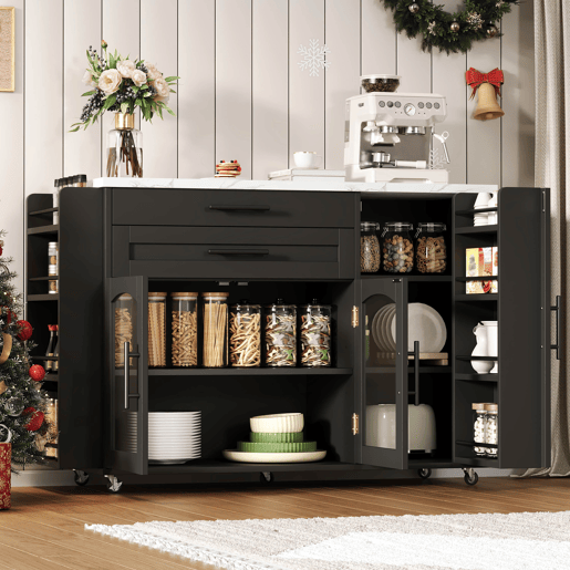 Ilha de cozinha móvel 120x45(70)x90 cm - Dobrável, com rodas e arrumação - Preto