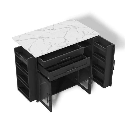 Ilha de cozinha móvel 120x45(70)x90 cm - Dobrável, com rodas e arrumação - Preto