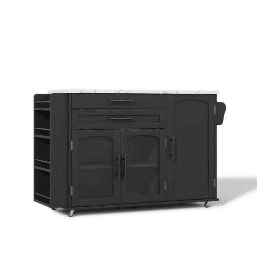Ilha de cozinha móvel 120x45(70)x90 cm - Dobrável, com rodas e arrumação - Preto