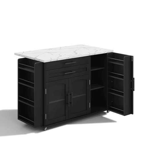 Ilha de cozinha móvel 120x45(70)x90 cm - Dobrável, com rodas e arrumação - Preto