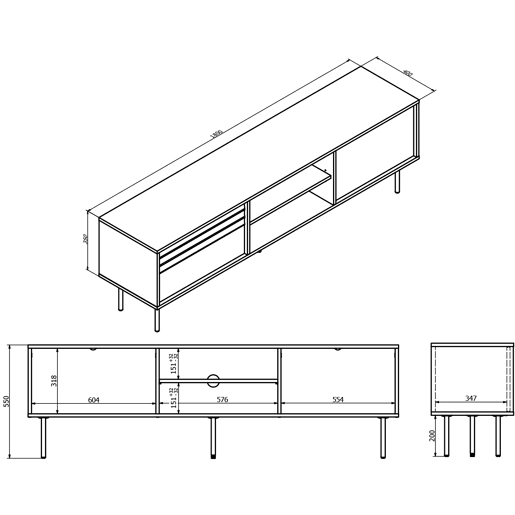 Móvel TV 2 portas 180 cm Astra Madeira e Preto