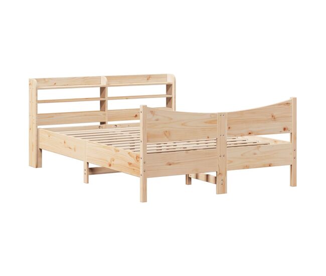 Estructura de cama matrimonial estilo con cabecero madera de pino blanco 150x200cm