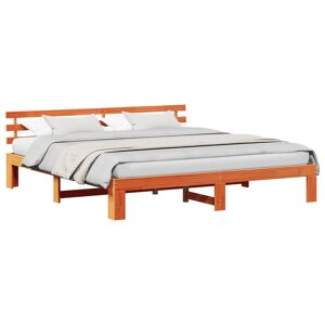 Estrutura de cama de casal simple com cabeceira - Marrom Cera 200 x 200 cm