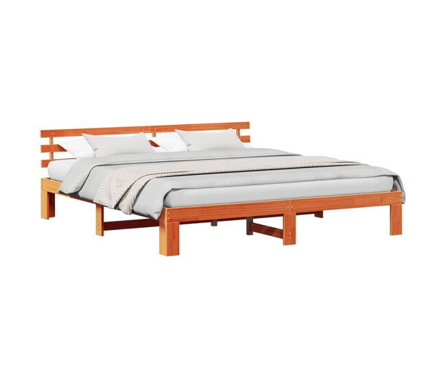 Estructura de cama matrimonial estilo con cabecera marrón cera 200 x 200 cm