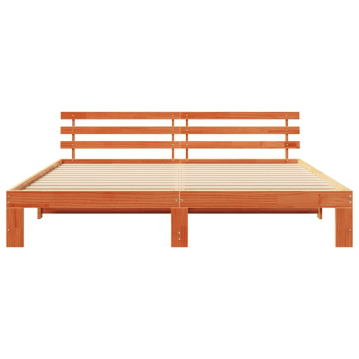 Estrutura de cama de casal simple com cabeceira - Marrom Cera 200 x 200 cm
