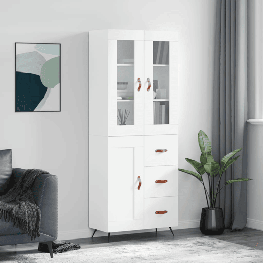 Armário alto - Bufete - Móvel de apoio 69,5x34x180 cm derivados de madeira branco pt708 Armário alto - Bufete - Móvel de apoio 69,5x34x180 cm derivados de madeira branco pt708