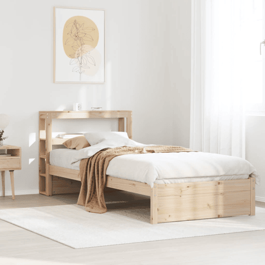 Estrutura de cama de solteiro para adultos com cabeceira 75x190 cm pinho maciço Estrutura de cama de solteiro para adultos com cabeceira 75x190 cm pinho maciço
