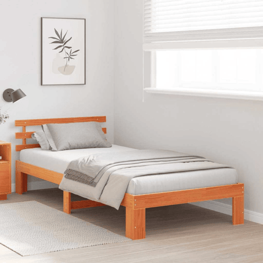Estrutura de cama de solteiro moderno com cabeceira - Marrom Cera 90 x 190 cm
