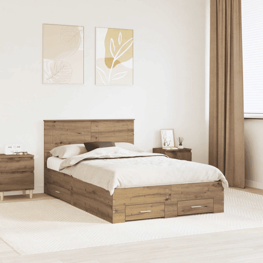 Estrutura de cama de casal moderno com cabeceira - Carvalho Artesanal 120 x 190 cm