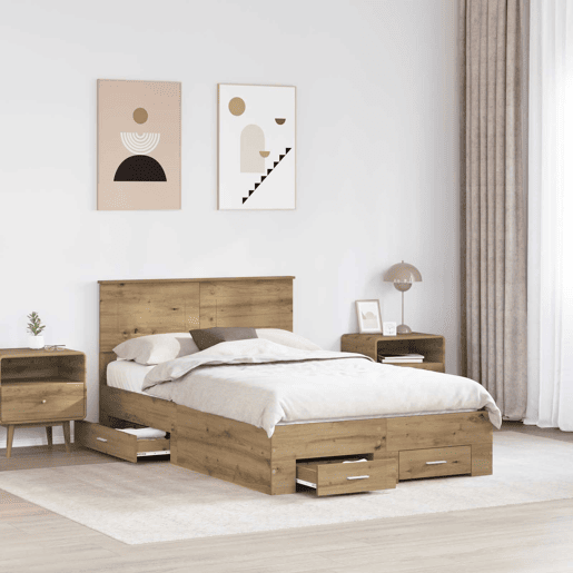 Estrutura de cama de casal moderno com cabeceira - Carvalho Artesanal 120 x 190 cm