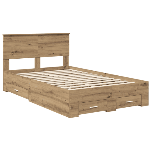 Estrutura de cama de casal moderno com cabeceira - Carvalho Artesanal 120 x 190 cm