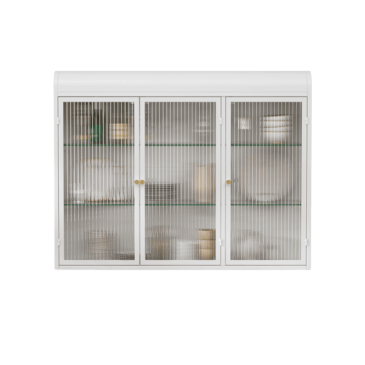 Armário de parede com portas de vidro 3 portas - arqueado, montado na parede - branco