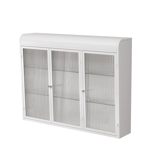 Armário de parede com portas de vidro 3 portas - arqueado, montado na parede - branco