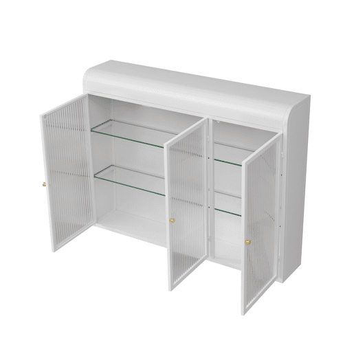 Armário de parede com portas de vidro 3 portas - arqueado, montado na parede - branco