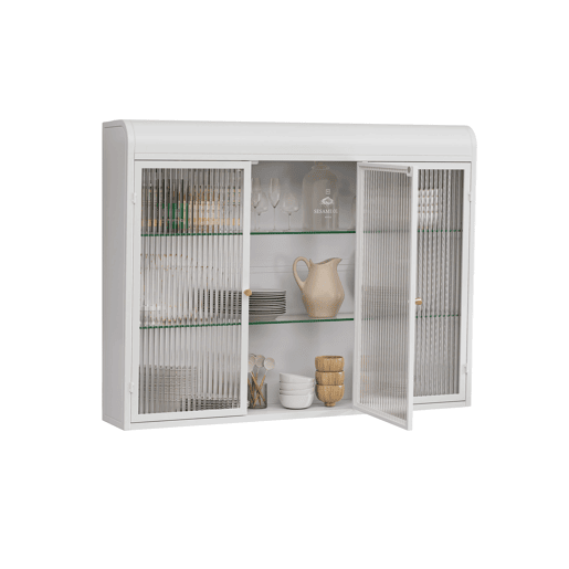 Armário de parede com portas de vidro 3 portas - arqueado, montado na parede - branco