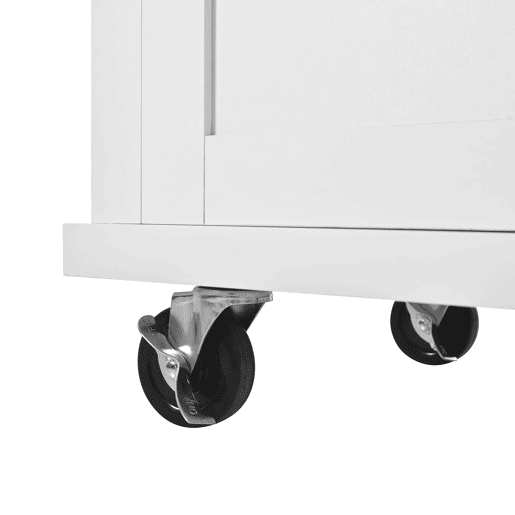 Ilha de cozinha móvel - com rodas, área de jantar extensível, gavetas e recipiente - Branco