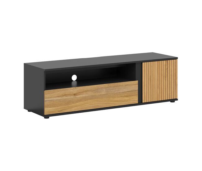 Mueble TV 1 puerta 1 cajón 155 cm Pia Negro y Madera