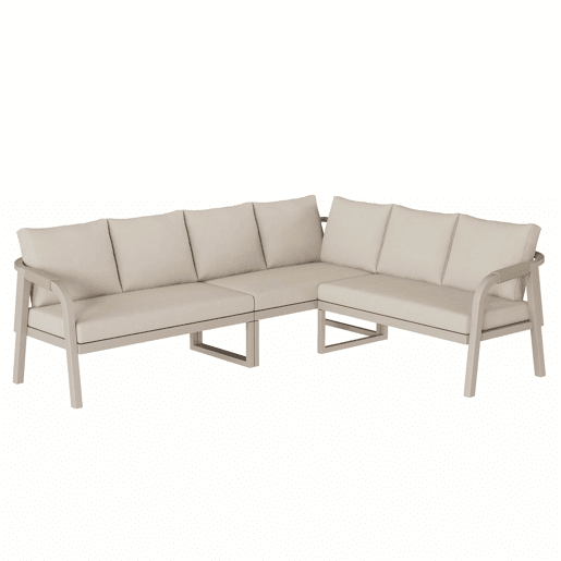Conjunto de mobiliário de jardim - 6 lugares - Conjunto de canto, encosto e braços trançados, estrutura em aço galvanizado, inclui sofá e mesa de café - Bege