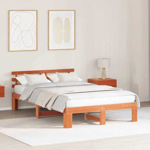 Estrutura de cama de casal simple com cabeceira - Marrom Cera 120 x 200 cm