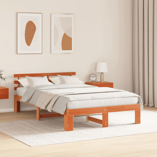 Estrutura de cama de casal simple com cabeceira - Marrom Cera 120 x 200 cm